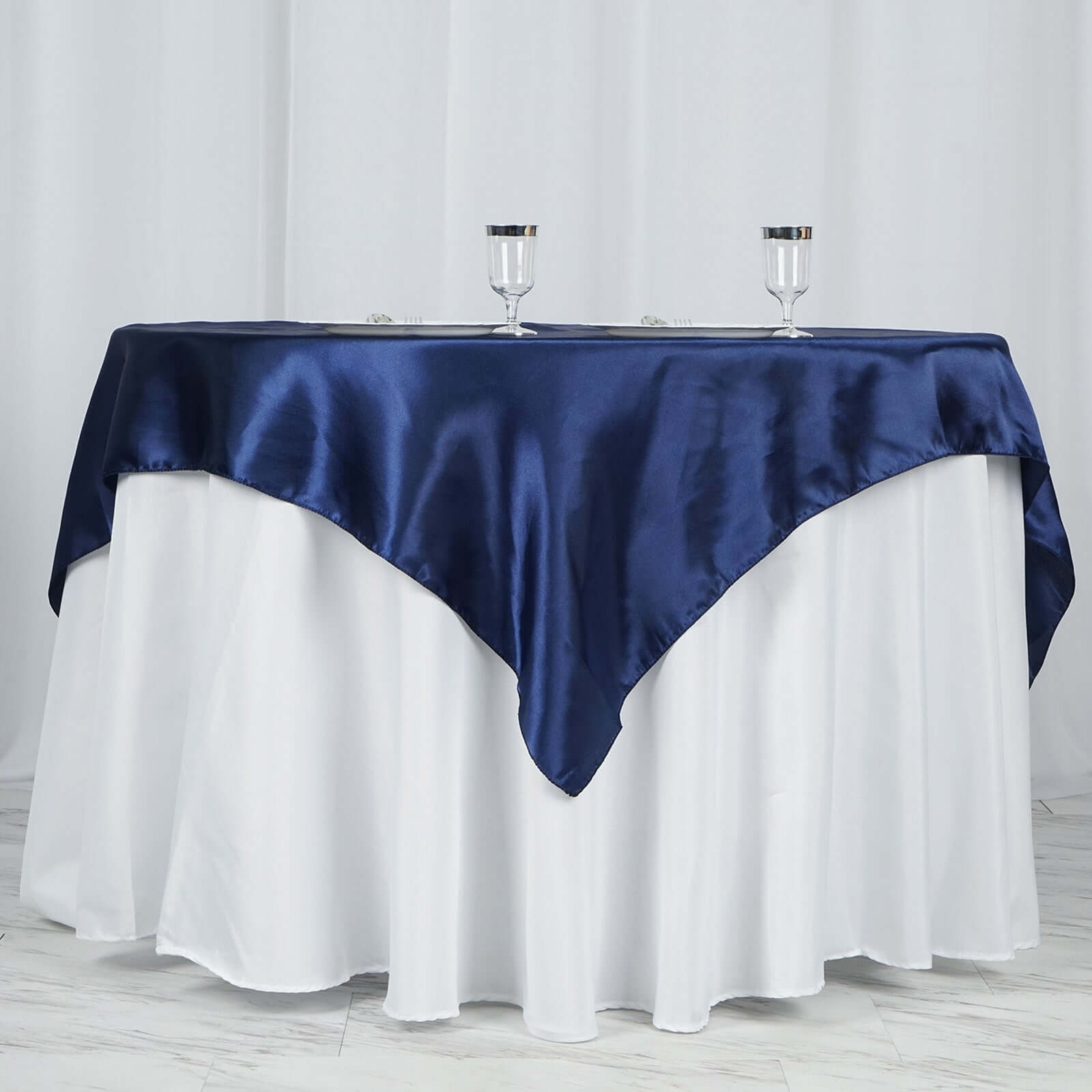 Satin 60"x60" Table Overlay Square Tablecloth Navy Blue - Smooth Silky Touch Table Cover - NestOCart