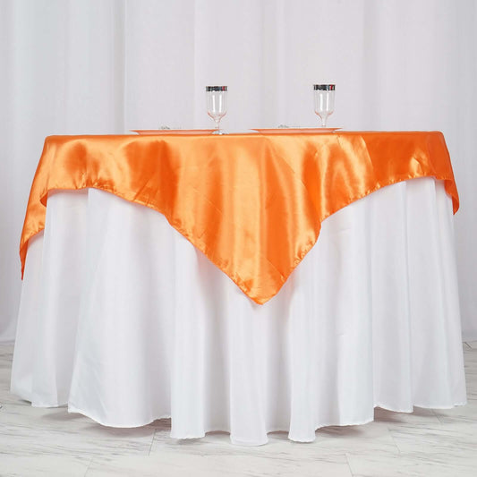 Satin 60"x60" Table Overlay Square Tablecloth Orange - Smooth Silky Touch Table Cover - NestOCart