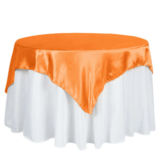 Satin 60"x60" Table Overlay Square Tablecloth Orange - Smooth Silky Touch Table Cover - NestOCart