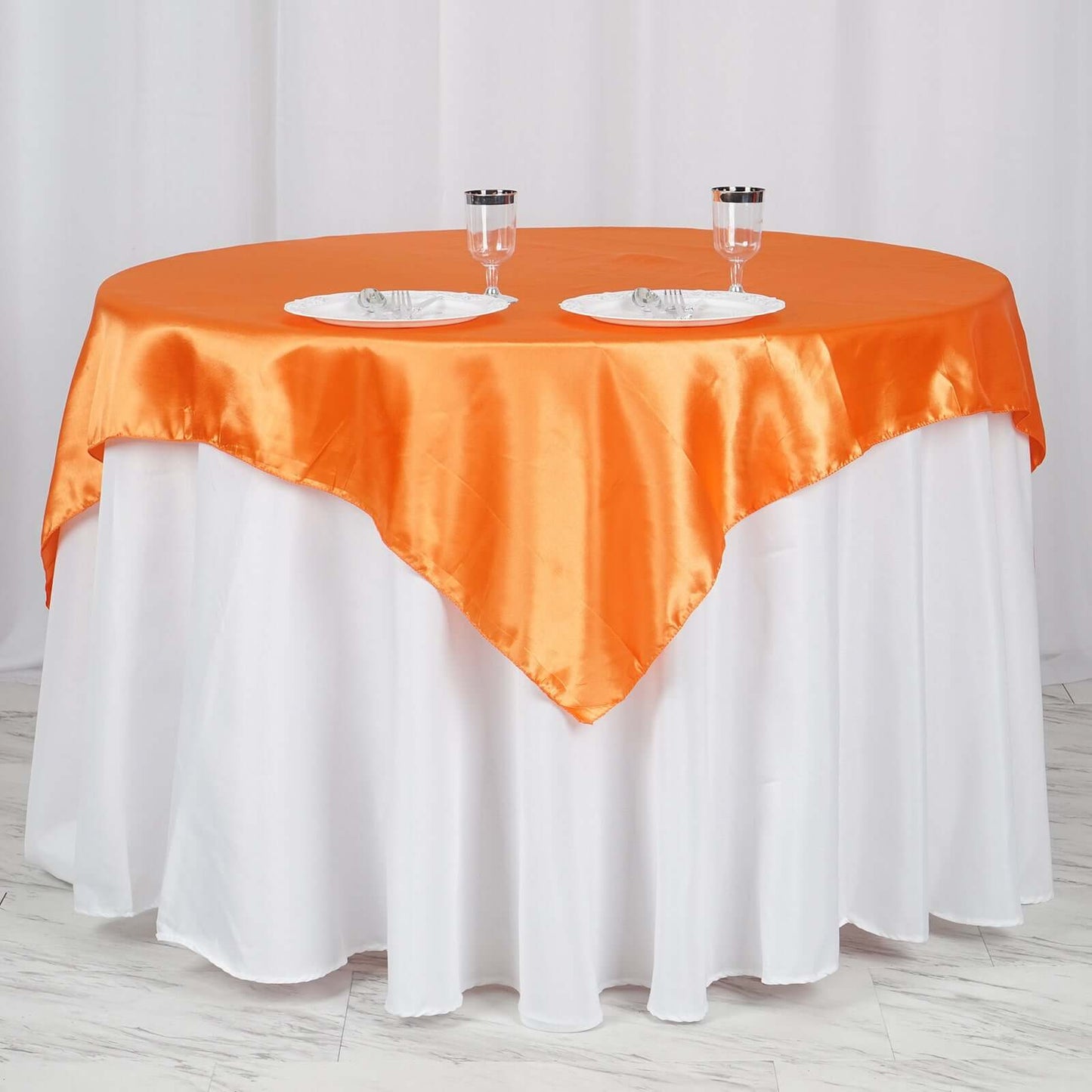 Satin 60"x60" Table Overlay Square Tablecloth Orange - Smooth Silky Touch Table Cover - NestOCart