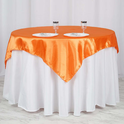 Satin 60"x60" Table Overlay Square Tablecloth Orange - Smooth Silky Touch Table Cover - NestOCart