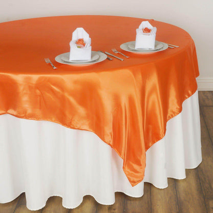 Satin 60"x60" Table Overlay Square Tablecloth Orange - Smooth Silky Touch Table Cover - NestOCart