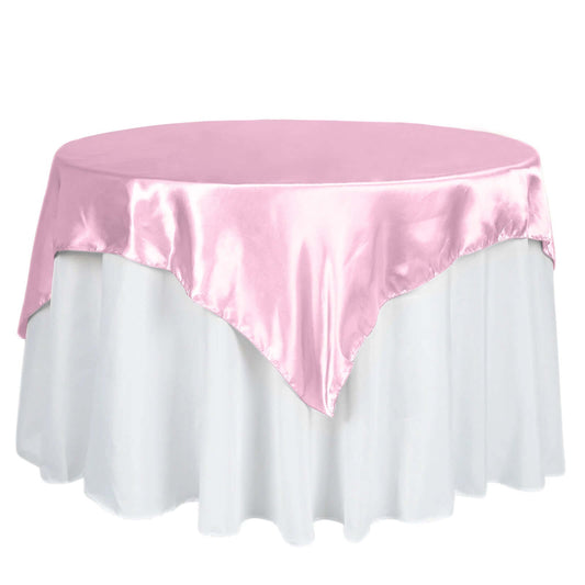 Satin 60"x60" Table Overlay Square Tablecloth Pink - Smooth Silky Touch Table Cover - NestOCart