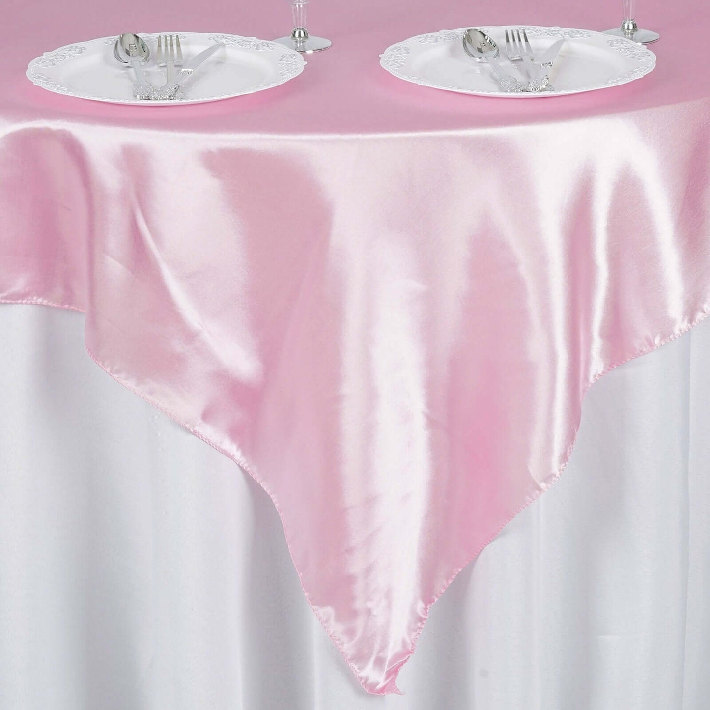 Satin 60"x60" Table Overlay Square Tablecloth Pink - Smooth Silky Touch Table Cover - NestOCart