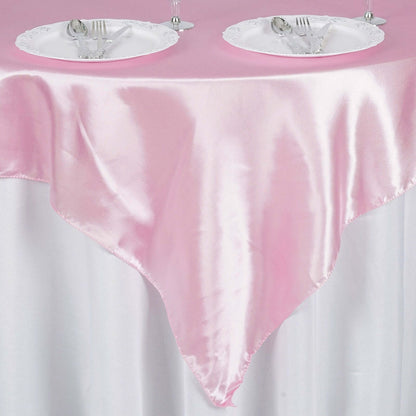 Satin 60"x60" Table Overlay Square Tablecloth Pink - Smooth Silky Touch Table Cover - NestOCart