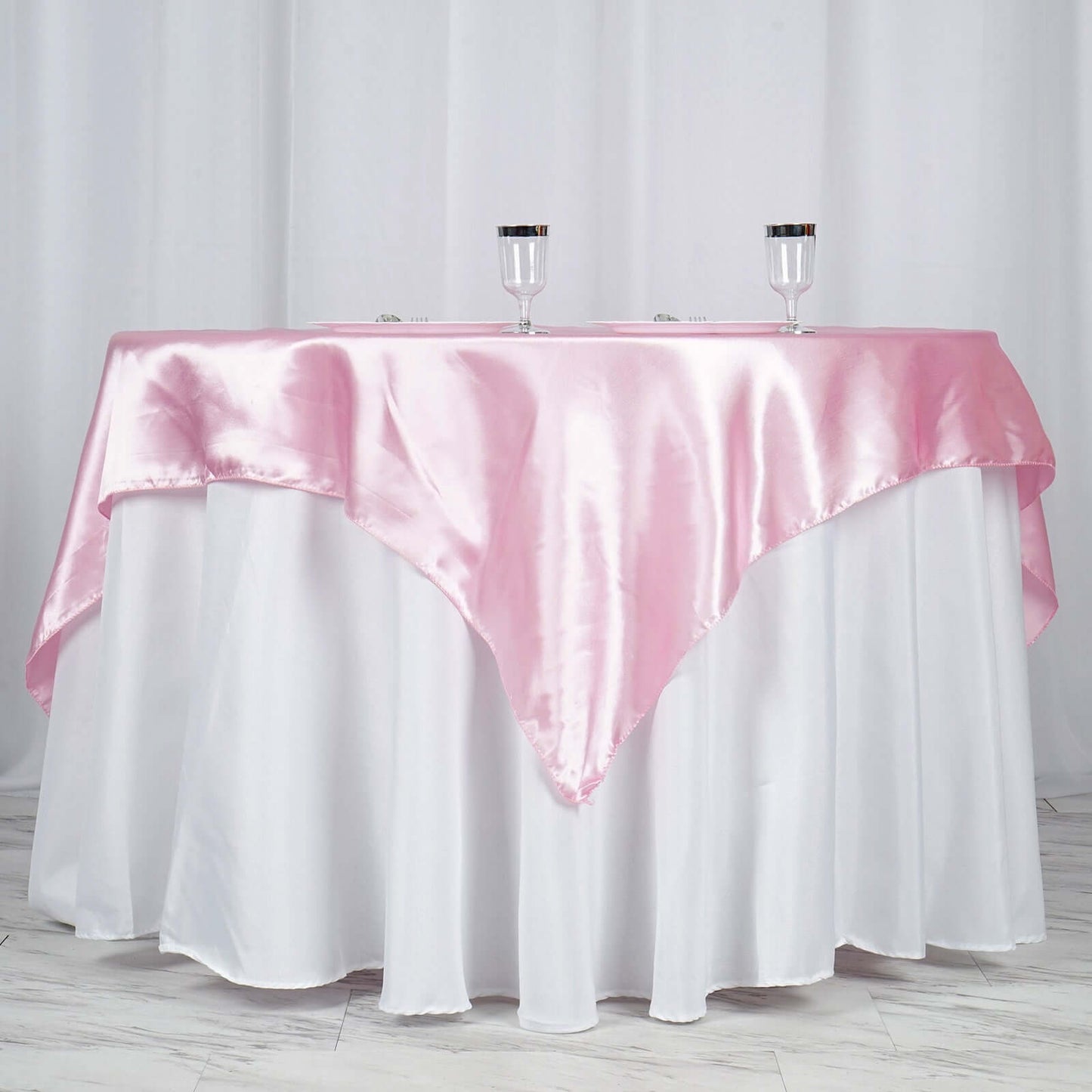 Satin 60"x60" Table Overlay Square Tablecloth Pink - Smooth Silky Touch Table Cover - NestOCart
