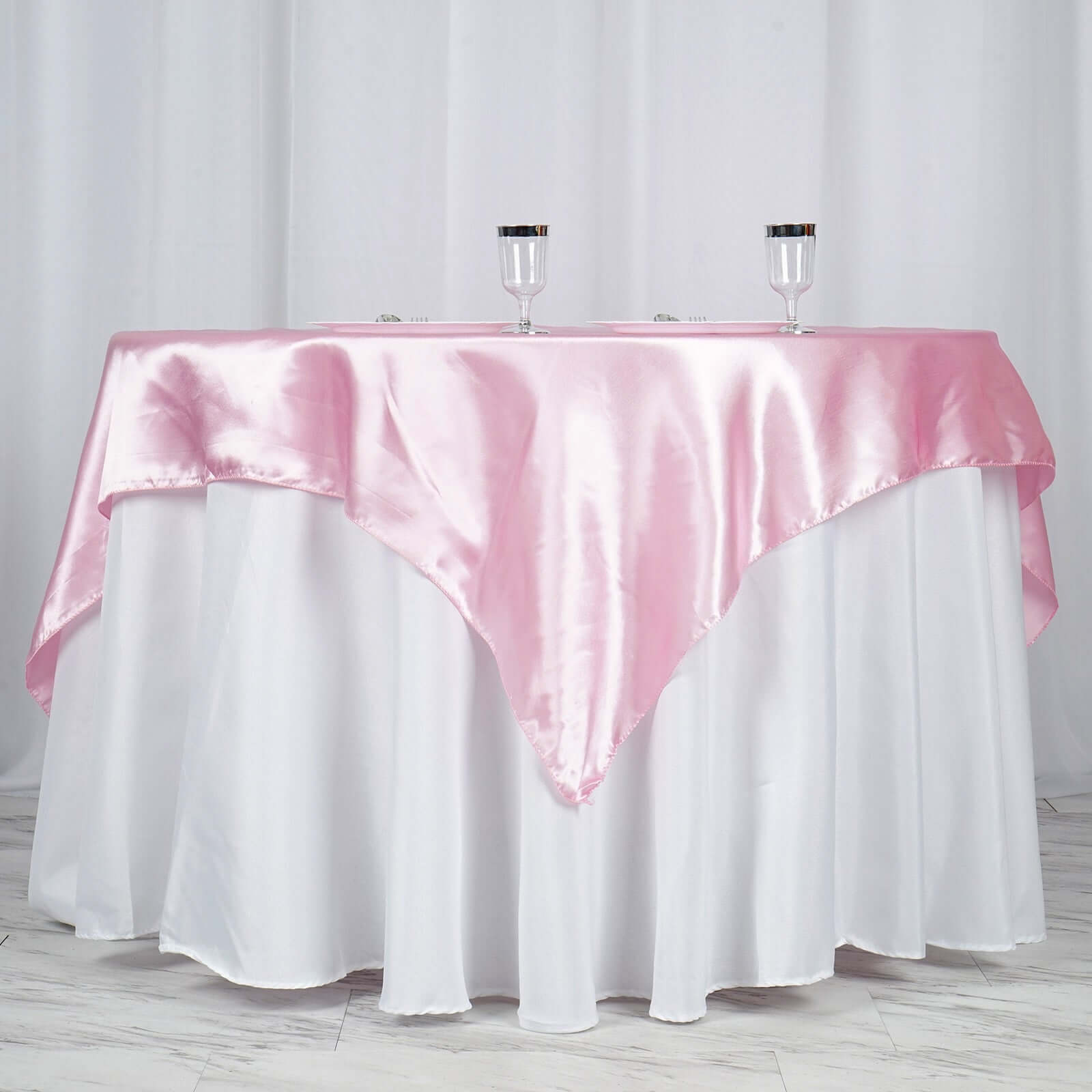 Satin 60"x60" Table Overlay Square Tablecloth Pink - Smooth Silky Touch Table Cover - NestOCart