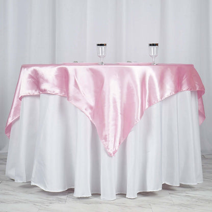 Satin 60"x60" Table Overlay Square Tablecloth Pink - Smooth Silky Touch Table Cover - NestOCart