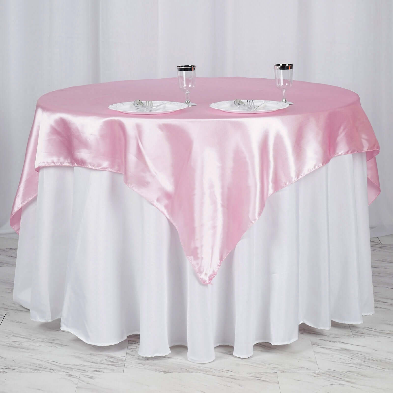 Satin 60"x60" Table Overlay Square Tablecloth Pink - Smooth Silky Touch Table Cover - NestOCart