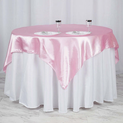 Satin 60"x60" Table Overlay Square Tablecloth Pink - Smooth Silky Touch Table Cover - NestOCart