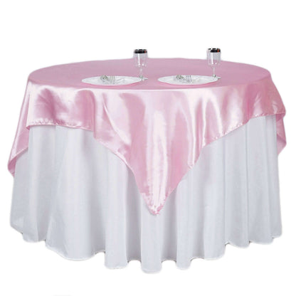 Satin 60"x60" Table Overlay Square Tablecloth Pink - Smooth Silky Touch Table Cover - NestOCart