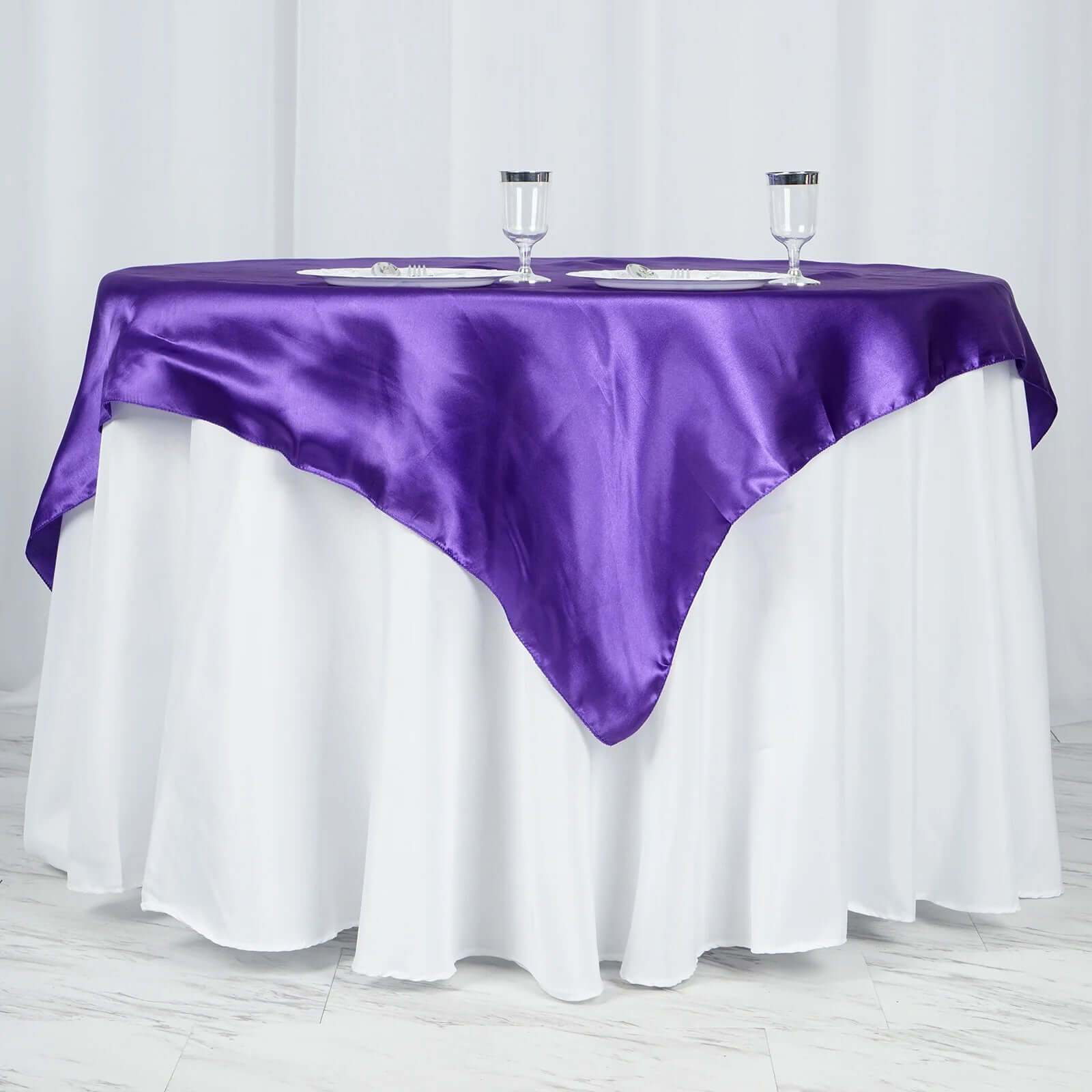 Satin 60"x60" Table Overlay Square Tablecloth Purple - Smooth Silky Touch Table Cover - NestOCart