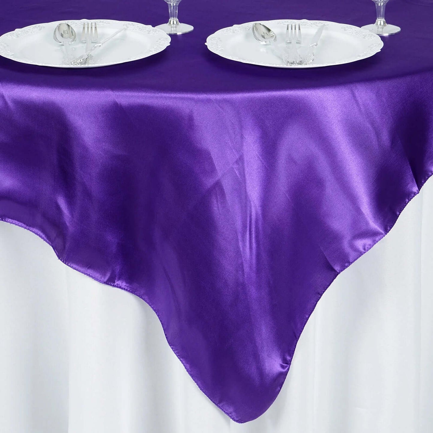 Satin 60"x60" Table Overlay Square Tablecloth Purple - Smooth Silky Touch Table Cover - NestOCart
