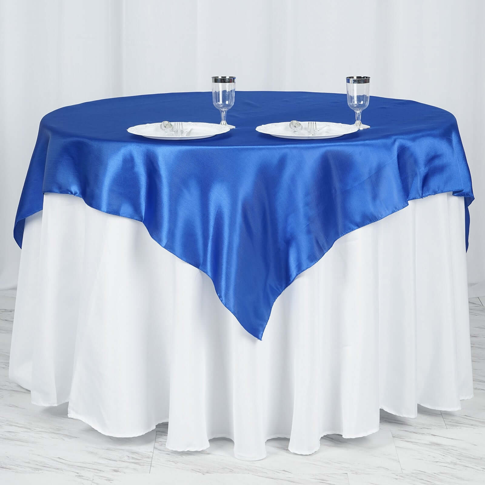 Satin 60"x60" Table Overlay Square Tablecloth Royal Blue - Smooth Silky Touch Table Cover - NestOCart