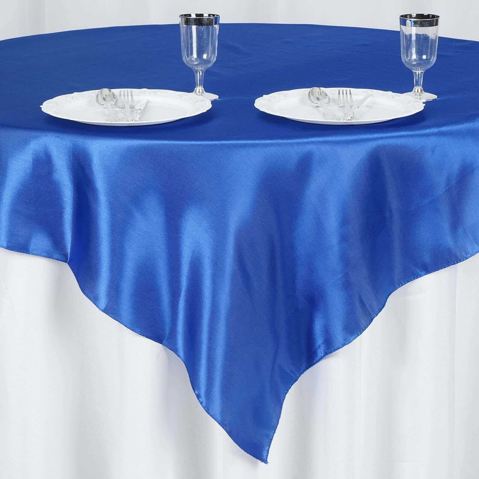 Satin 60"x60" Table Overlay Square Tablecloth Royal Blue - Smooth Silky Touch Table Cover - NestOCart