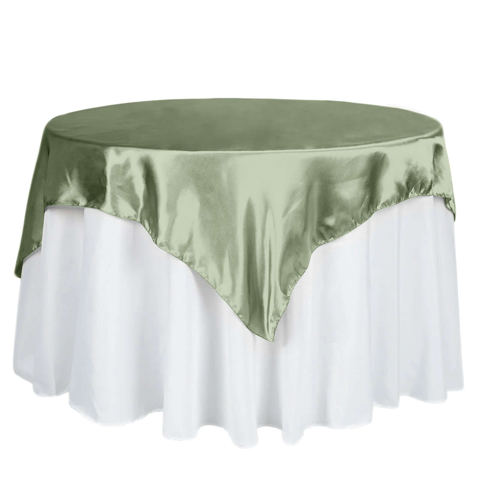 Satin 60"x60" Table Overlay Square Tablecloth Sage Green - Smooth Silky Touch Table Cover