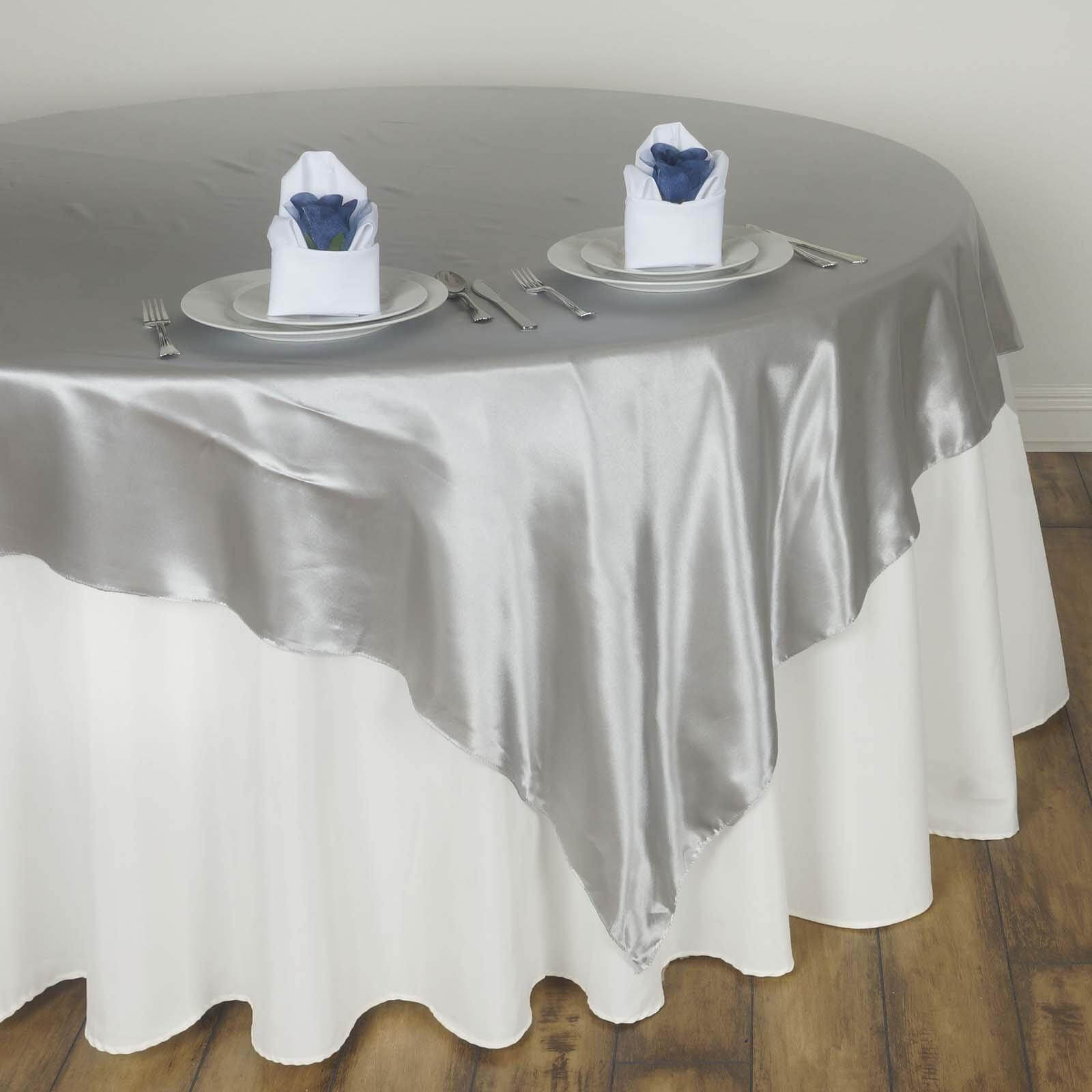 Satin 60"x60" Table Overlay Square Tablecloth Silver - Smooth Silky Touch Table Cover - NestOCart