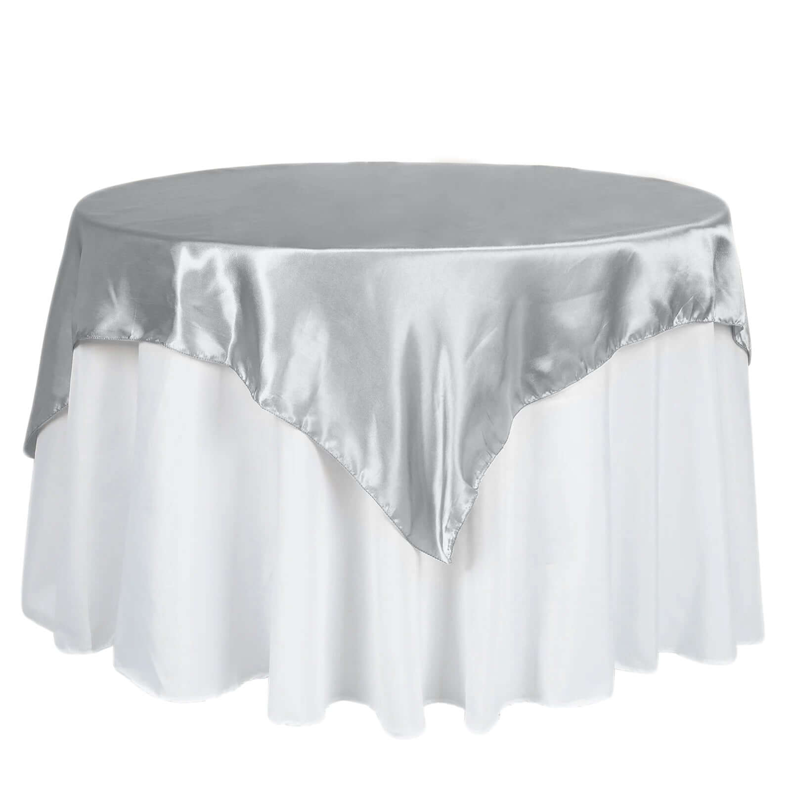 Satin 60"x60" Table Overlay Square Tablecloth Silver - Smooth Silky Touch Table Cover - NestOCart