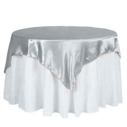 Satin 60"x60" Table Overlay Square Tablecloth Silver - Smooth Silky Touch Table Cover - NestOCart