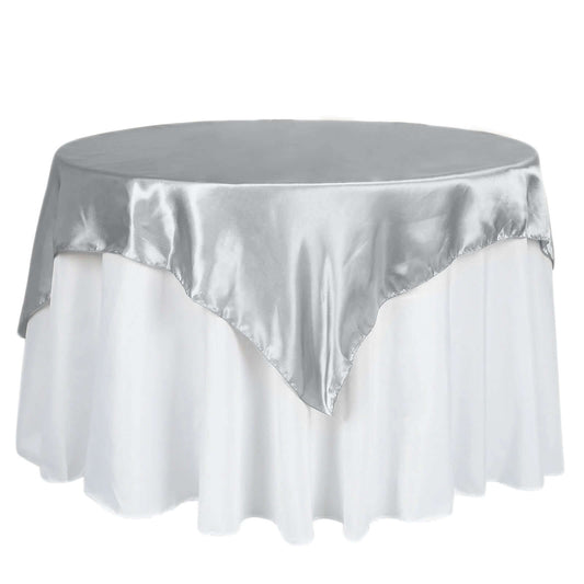 Satin 60"x60" Table Overlay Square Tablecloth Silver - Smooth Silky Touch Table Cover - NestOCart