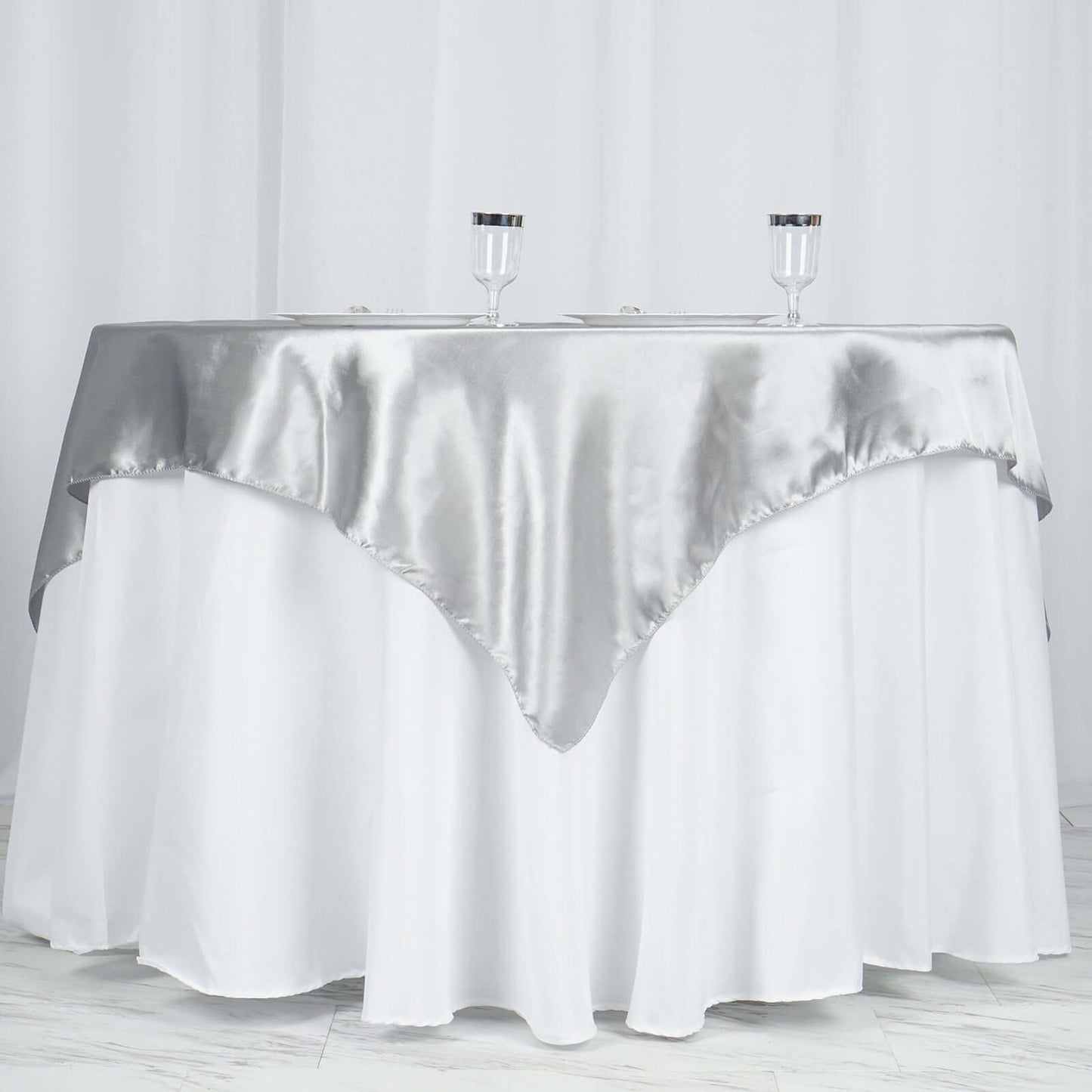Satin 60"x60" Table Overlay Square Tablecloth Silver - Smooth Silky Touch Table Cover - NestOCart