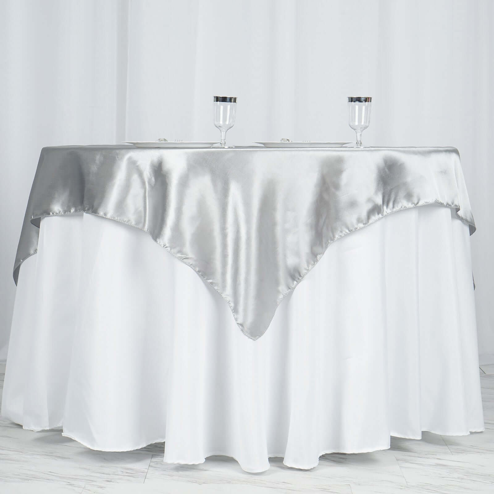 Satin 60"x60" Table Overlay Square Tablecloth Silver - Smooth Silky Touch Table Cover - NestOCart