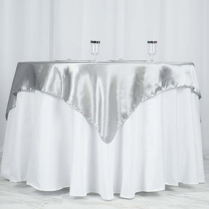 Satin 60"x60" Table Overlay Square Tablecloth Silver - Smooth Silky Touch Table Cover - NestOCart