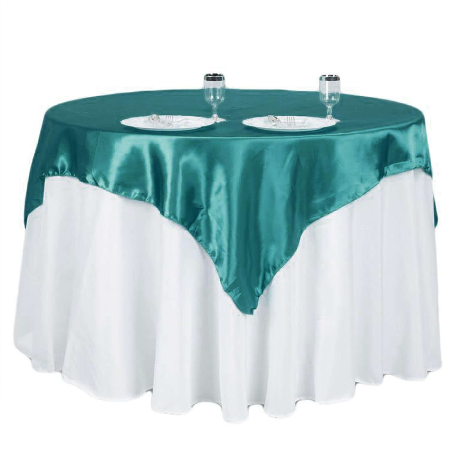 Satin 60"x60" Table Overlay Square Tablecloth Turquoise - Smooth Silky Touch Table Cover - NestOCart