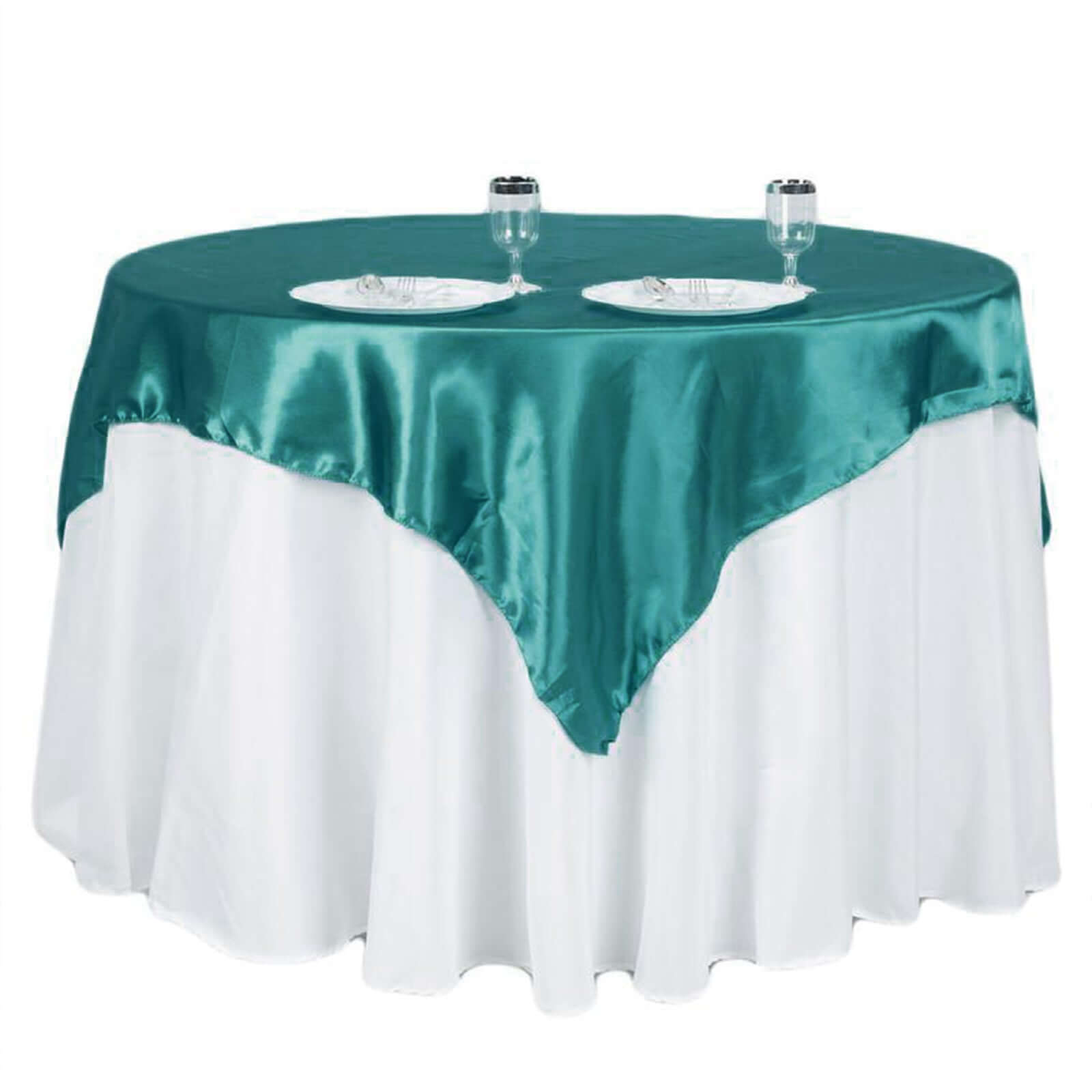 Satin 60"x60" Table Overlay Square Tablecloth Turquoise - Smooth Silky Touch Table Cover - NestOCart