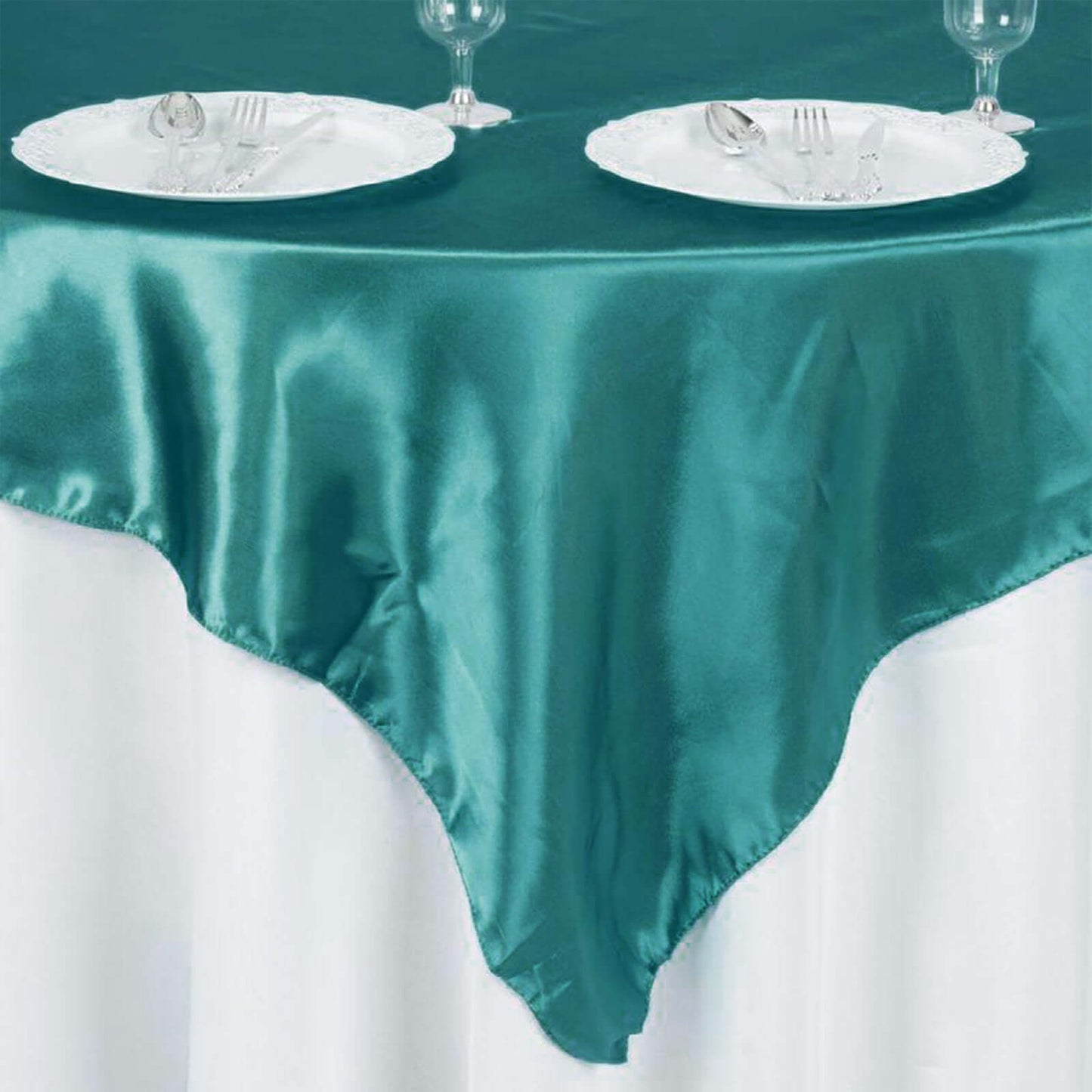 Satin 60"x60" Table Overlay Square Tablecloth Turquoise - Smooth Silky Touch Table Cover - NestOCart