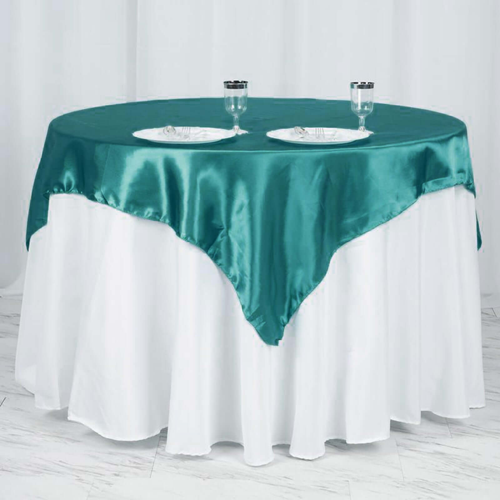 Satin 60"x60" Table Overlay Square Tablecloth Turquoise - Smooth Silky Touch Table Cover - NestOCart