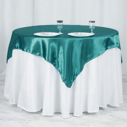 Satin 60"x60" Table Overlay Square Tablecloth Turquoise - Smooth Silky Touch Table Cover - NestOCart