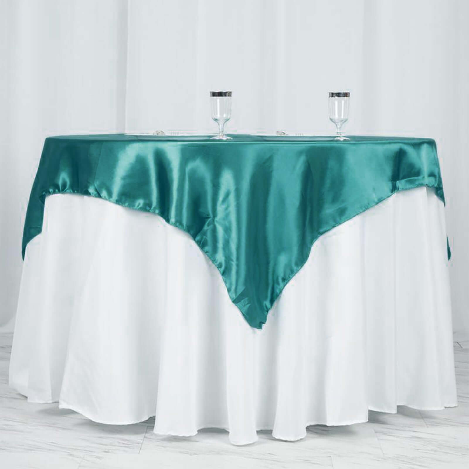 Satin 60"x60" Table Overlay Square Tablecloth Turquoise - Smooth Silky Touch Table Cover - NestOCart