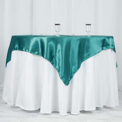 Satin 60"x60" Table Overlay Square Tablecloth Turquoise - Smooth Silky Touch Table Cover - NestOCart