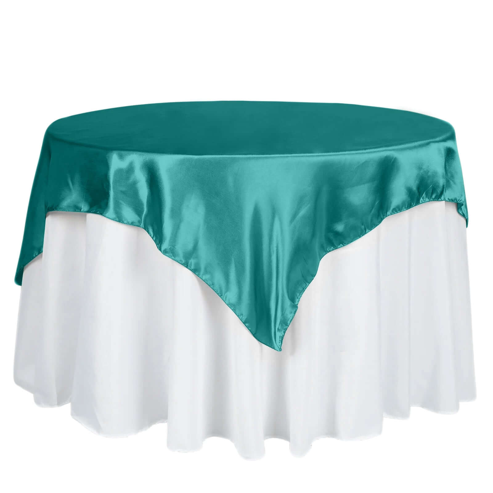 Satin 60"x60" Table Overlay Square Tablecloth Turquoise - Smooth Silky Touch Table Cover - NestOCart