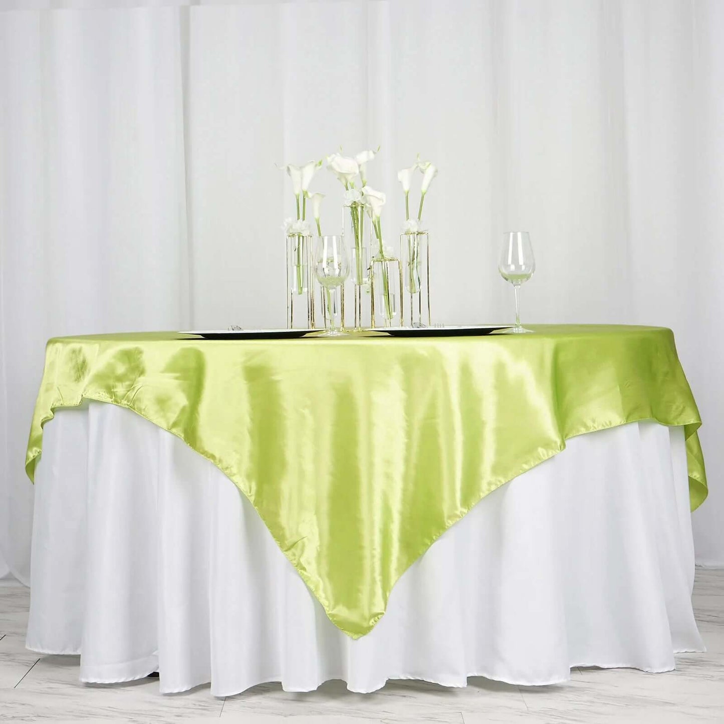 Satin 72"x72" Table Overlay Square Tablecloth Apple Green - Smooth Finish Table Cover - NestOCart