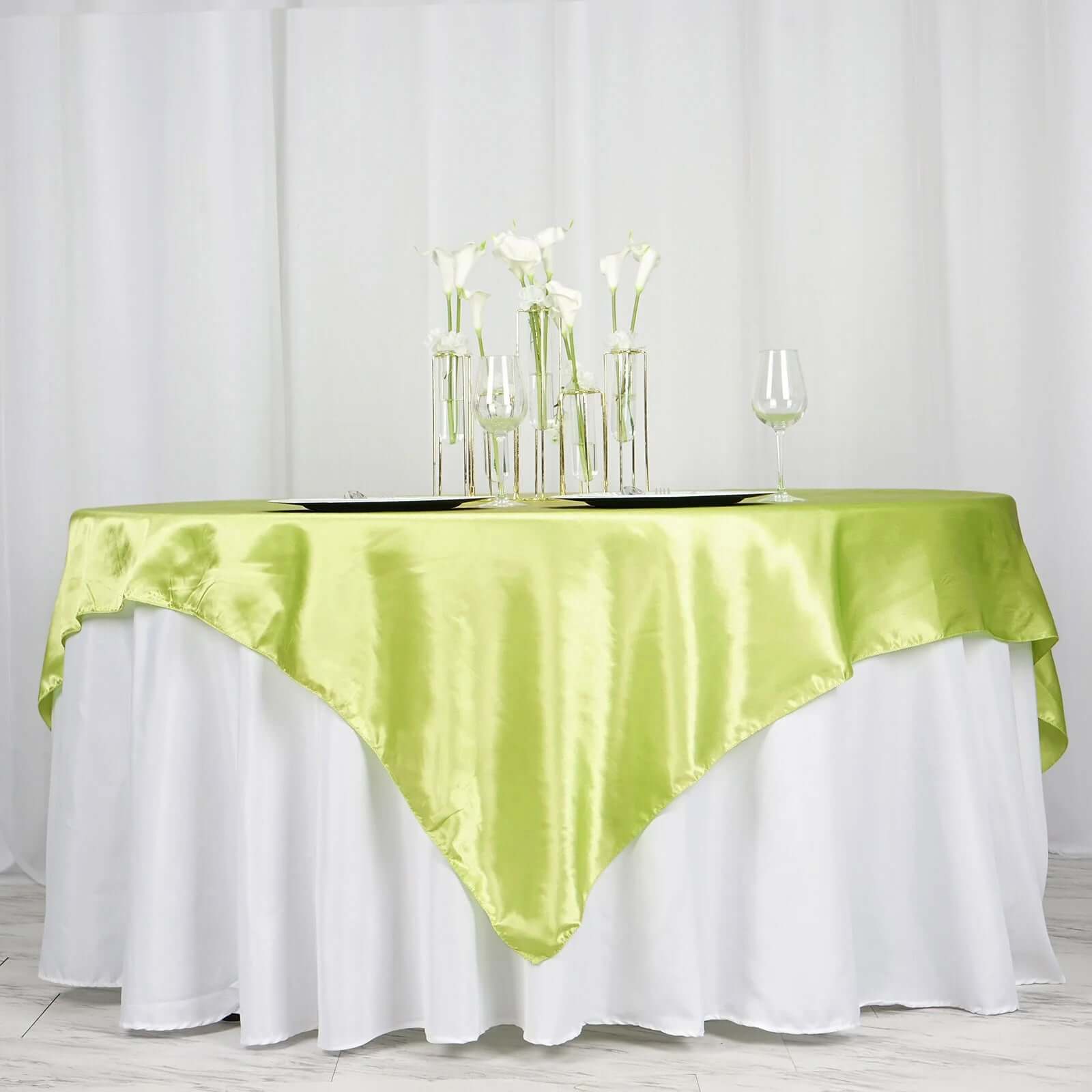 Satin 72"x72" Table Overlay Square Tablecloth Apple Green - Smooth Finish Table Cover - NestOCart