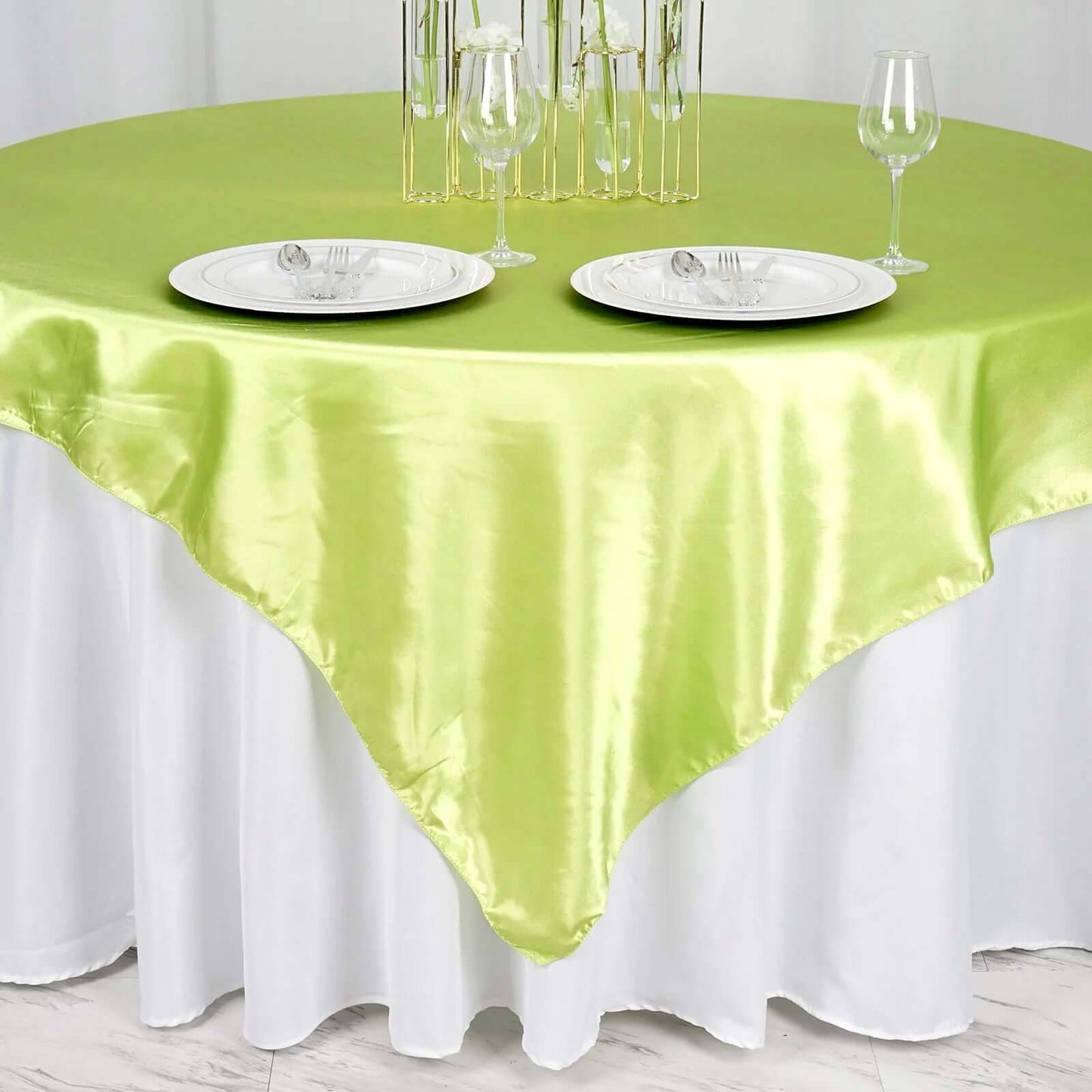 Satin 72"x72" Table Overlay Square Tablecloth Apple Green - Smooth Finish Table Cover - NestOCart