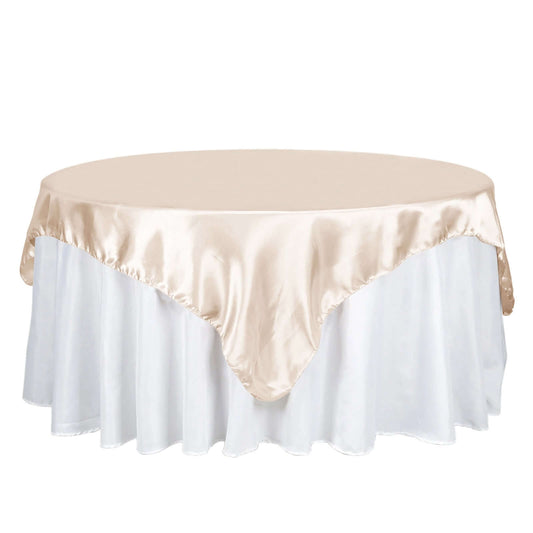 Satin 72"x72" Table Overlay Square Tablecloth Beige - Smooth Finish Table Cover