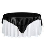 Satin 72"x72" Table Overlay Square Tablecloth Black - Smooth Finish for Luxurious Events