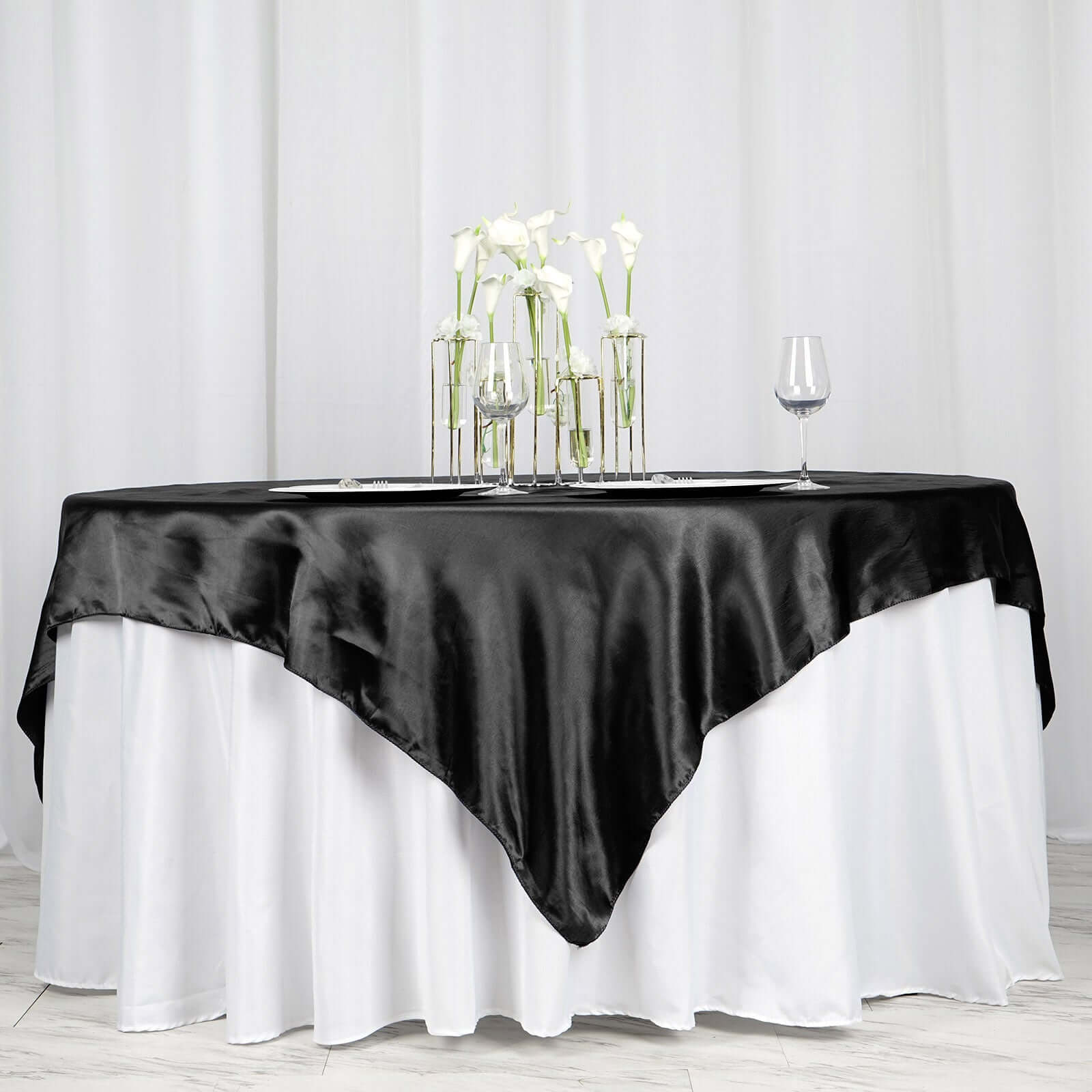 Satin 72"x72" Table Overlay Square Tablecloth Black - Smooth Finish for Luxurious Events - NestOCart
