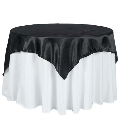 Satin 72"x72" Table Overlay Square Tablecloth Black - Smooth Finish for Luxurious Events - NestOCart