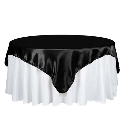 Satin 72"x72" Table Overlay Square Tablecloth Black - Smooth Finish for Luxurious Events - NestOCart