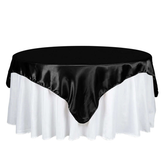 Satin 72"x72" Table Overlay Square Tablecloth Black - Smooth Finish for Luxurious Events - NestOCart