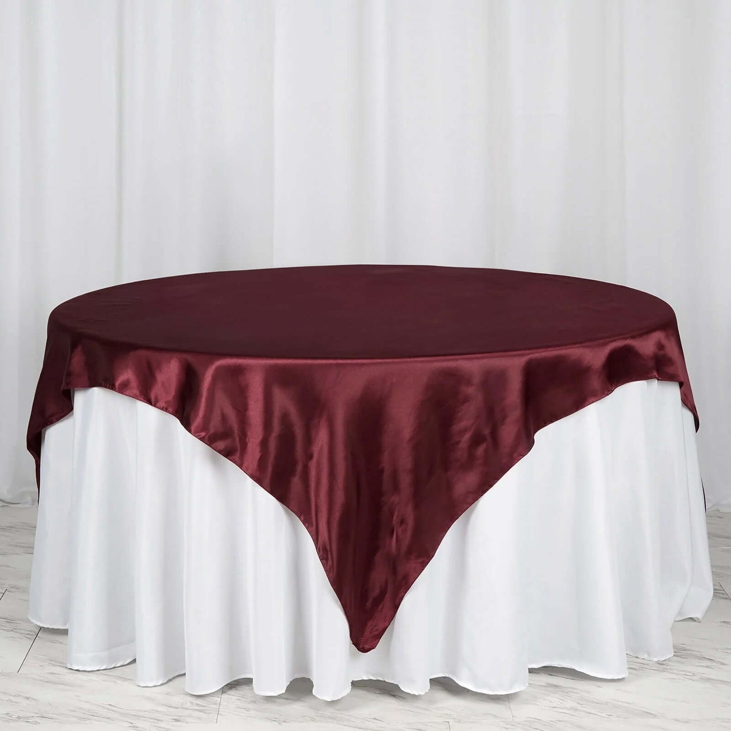 Satin 72"x72" Table Overlay Square Tablecloth Burgundy - Smooth Finish Table Cover - NestOCart