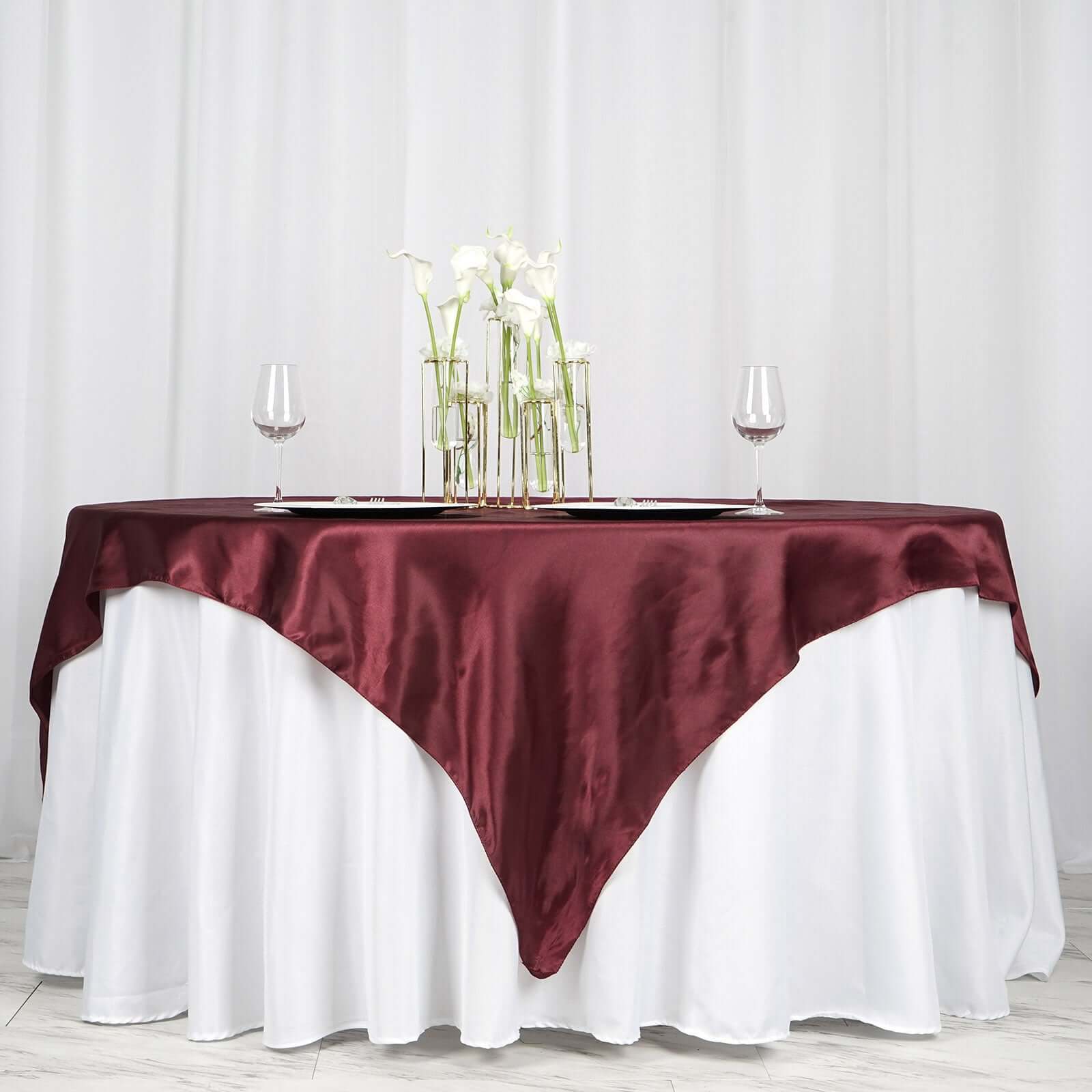 Satin 72"x72" Table Overlay Square Tablecloth Burgundy - Smooth Finish Table Cover - NestOCart