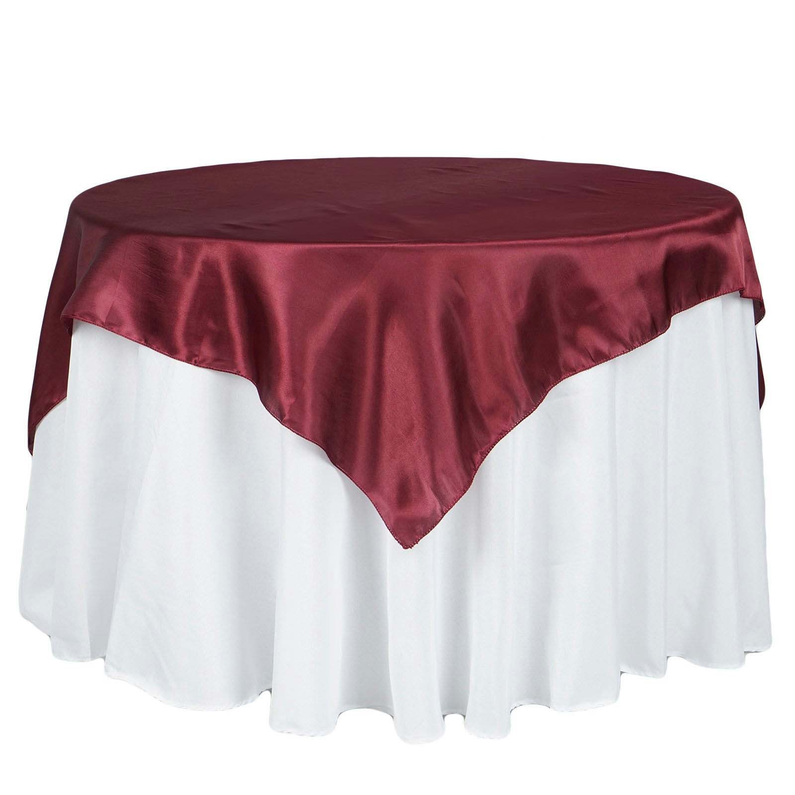 Satin 72"x72" Table Overlay Square Tablecloth Burgundy - Smooth Finish Table Cover - NestOCart