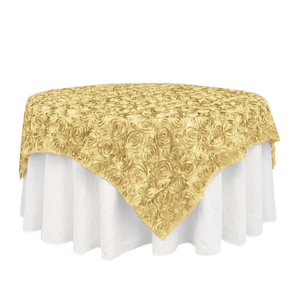 Satin 72"x72" Table Overlay Square Tablecloth Champagne - 3D Rosette Table Cover - NestOCart