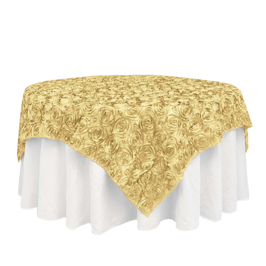 Satin 72"x72" Table Overlay Square Tablecloth Champagne - 3D Rosette Table Cover - NestOCart