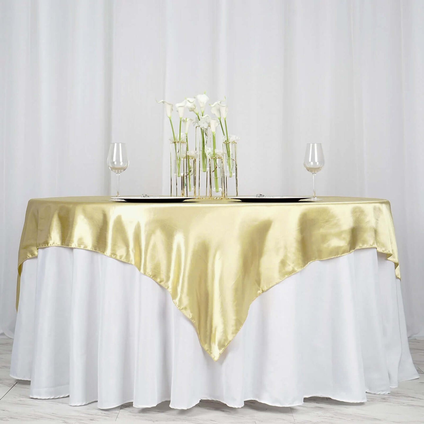 Satin 72"x72" Table Overlay Square Tablecloth Champagne - Smooth Finish Table Cover - NestOCart